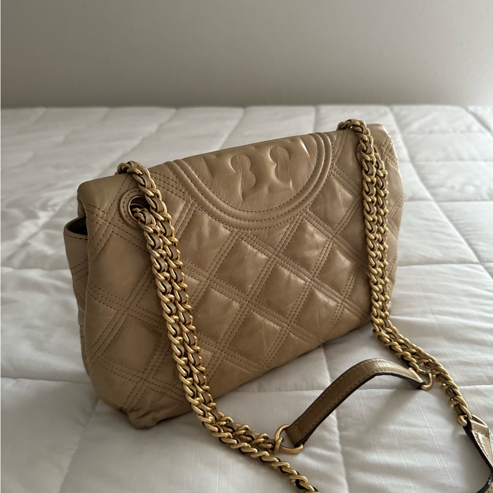 Tory Burch Tan Gold Quilted Shoulder Bag